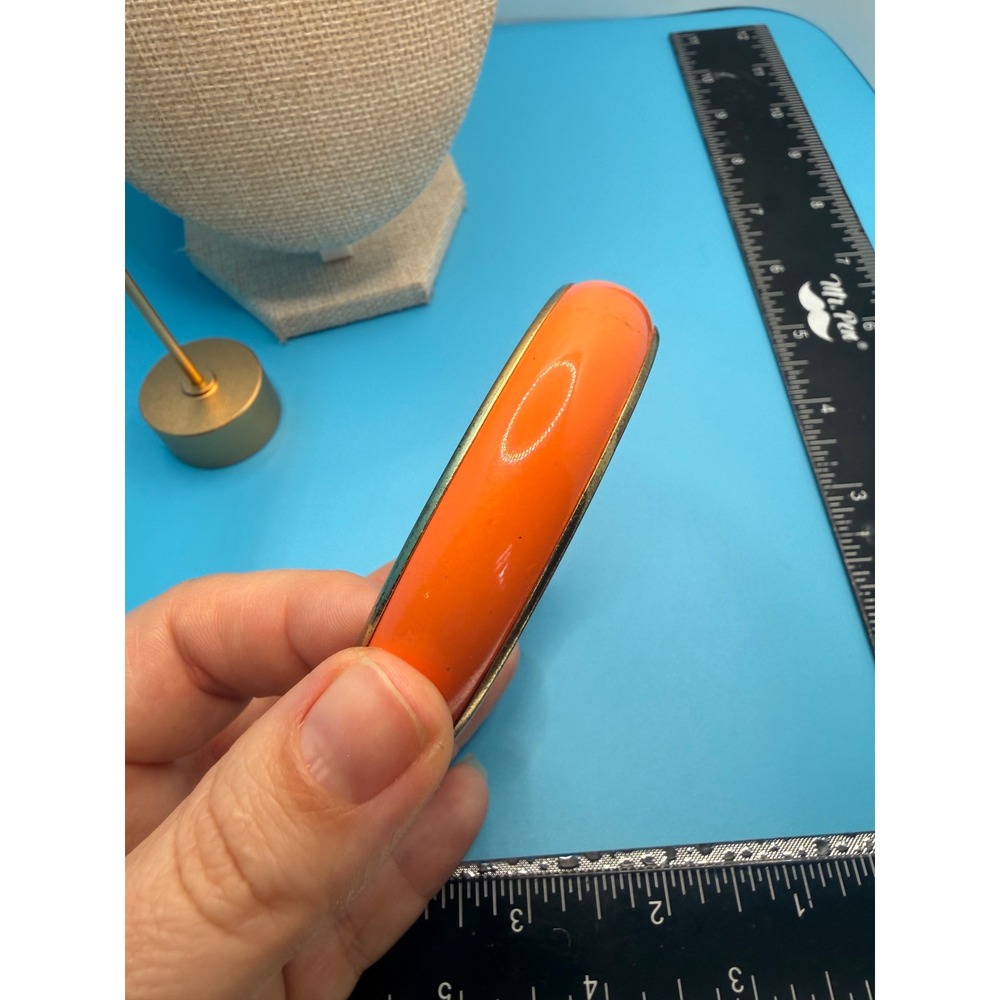 Vintage Orange Enamel Bangle Bracelet Gold Tone Trim Mid Century Modern Style